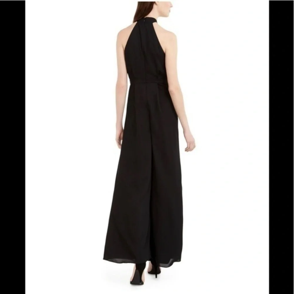CALVIN KLEIN Womens Black Lined Sleeveless Halter Evening Wide Leg Jumpsuit